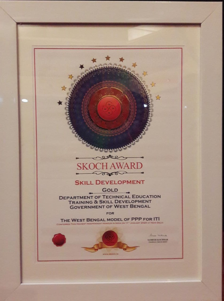 SKOCH Award for Skill Development-GOLD to Department of Technical Education Training & Skill Development, Govt of West Bengal for their project 'The West Bengal model of PPP for ITI'
